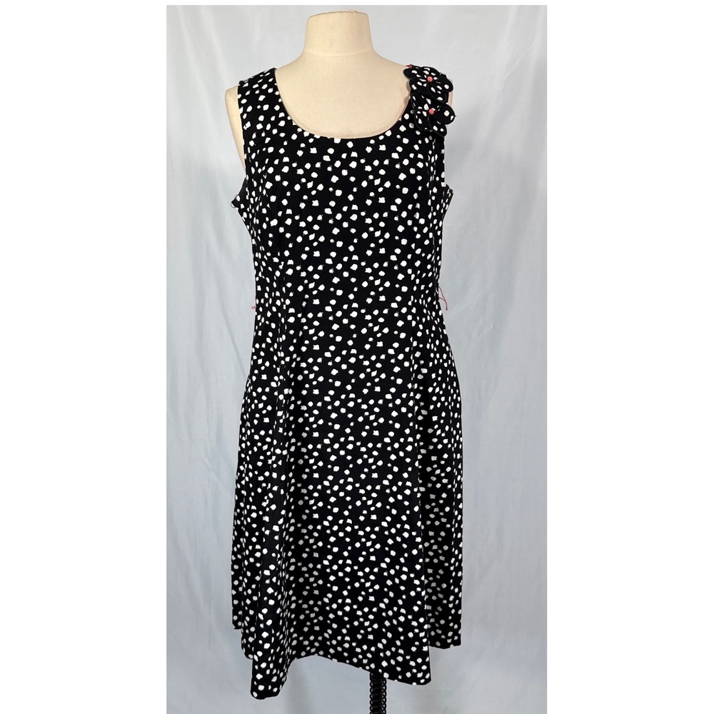 Robbie Bee Womens Black White Polka Dot Floral Applique Sheath Dress Size 14